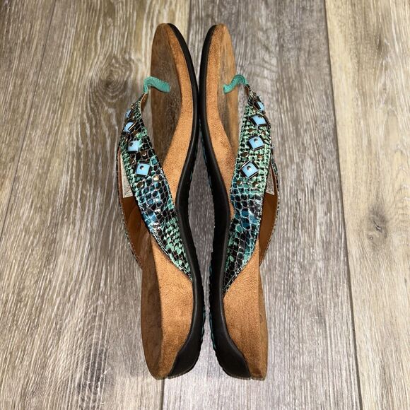 Vionic 340 Floriana Toe Post Sandal Teal Green Beaded Snake Slide Womens Size 9 - Picture 10 of 11